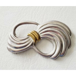 VINTAGE HUGE 2-TONE STERLING 925 DECO STYLE BOW BROOCH  MEXICO